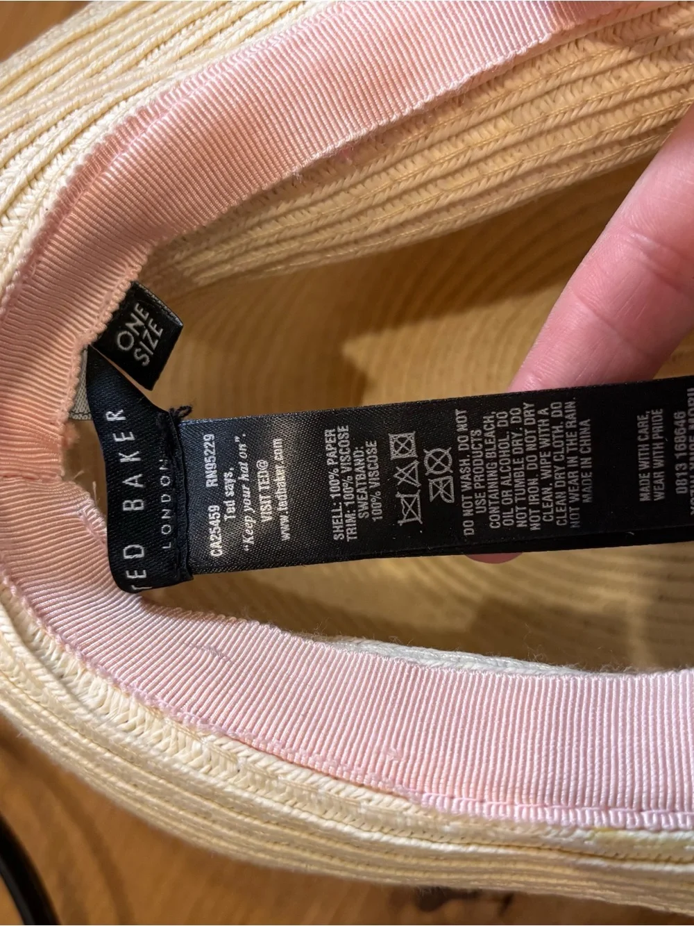Ted Baker London Cream Straw Hat with Pink Band